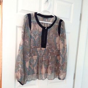 Zara Women's Bohemian Sheer Long Sleeve Blouse With Paisley Pattern Size Medium